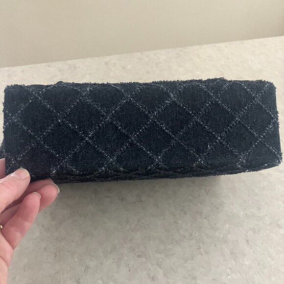 Kurt Geiger Brixton Lock Black Denim Tweed Bag & Card Case Set - Picture 4 of 9